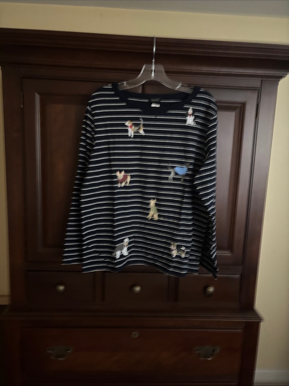 Talbots Navy and White Striped Long-Sleeve Top with Puppy Embroidery